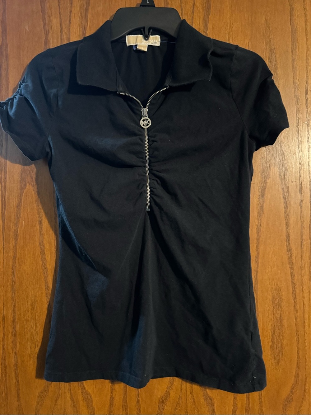 Nike Black Short-Sleeve Polo Top with Front Zip Pull